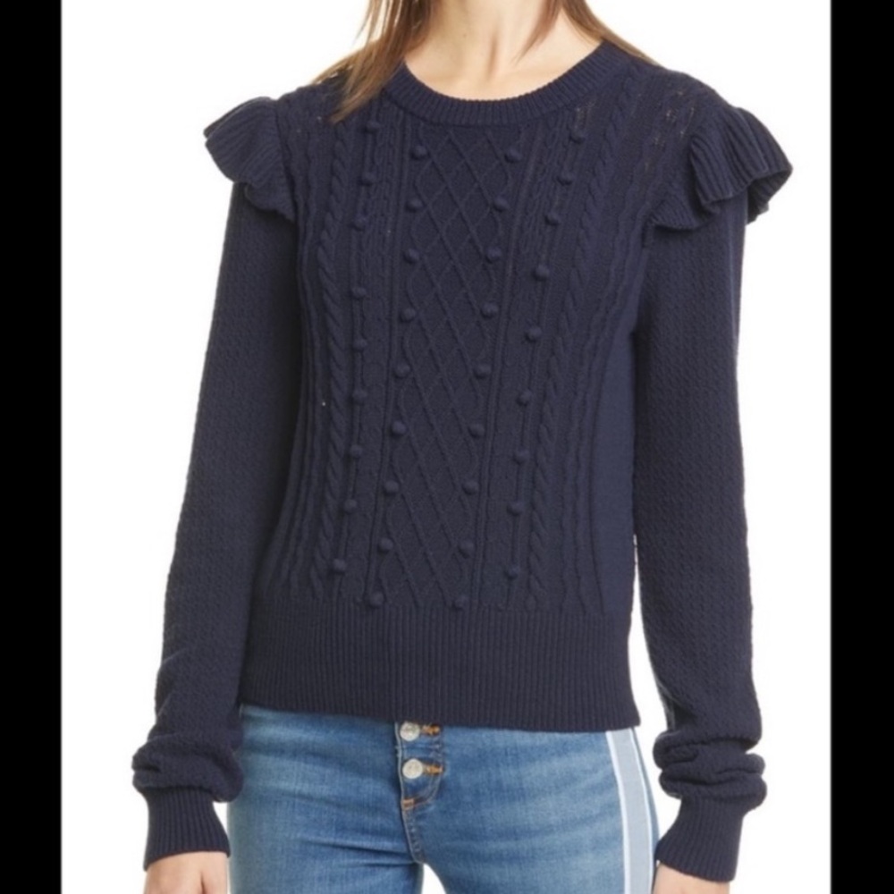 Veronica Beard Earl Ruffled Cable Knit Sweater